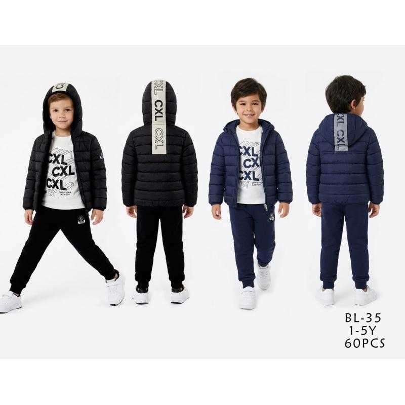 Lot de 10 – Boys quilted zip-up jacket, t-shirt and pants 3-piece set CXL