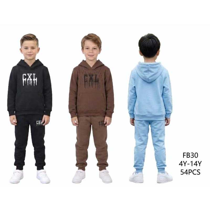 Pack of 18 – Boy's hooded tracksuit set with drip-effect "CXL" logo and matching joggers