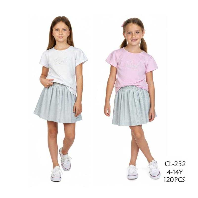 Set van 12 – Meisjesensemble t-shirt met korte mouwen en geplooide skort Cool