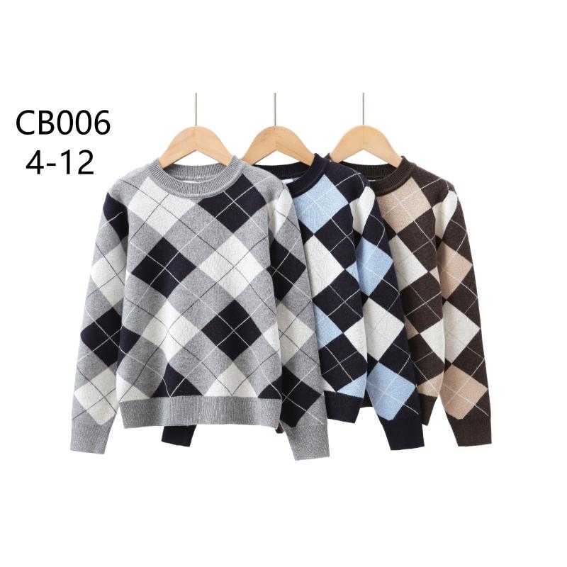 Lot de 15 – Pull tricoté Girl's à motif argyle et col ras du cou