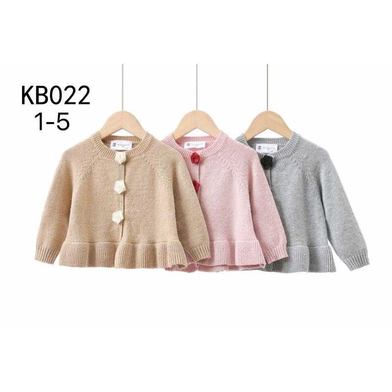 Set van 15 – Stijlvolle Girl's gebreide cardigan met volantzoom en bloemenknopen