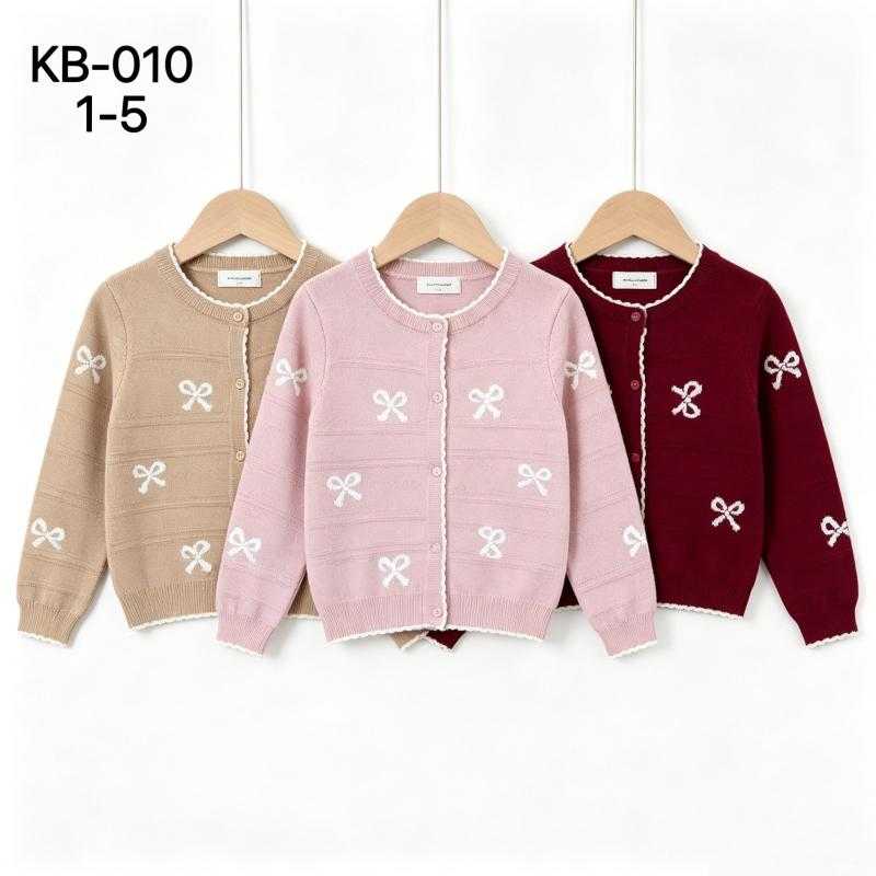 Lot de 15 – Cardigan tricoté Girl's à motif nœuds et finitions festonnées