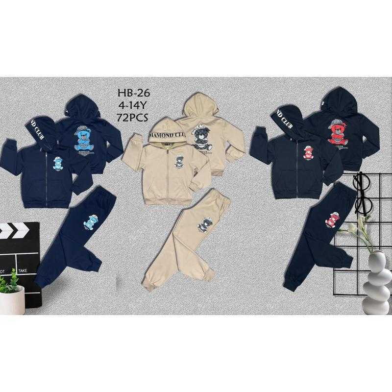 Lot de 18 – Ensemble sweat zippé à capuche et pantalon de survêtement avec motif ours DIAMOND CLUB pour garçon