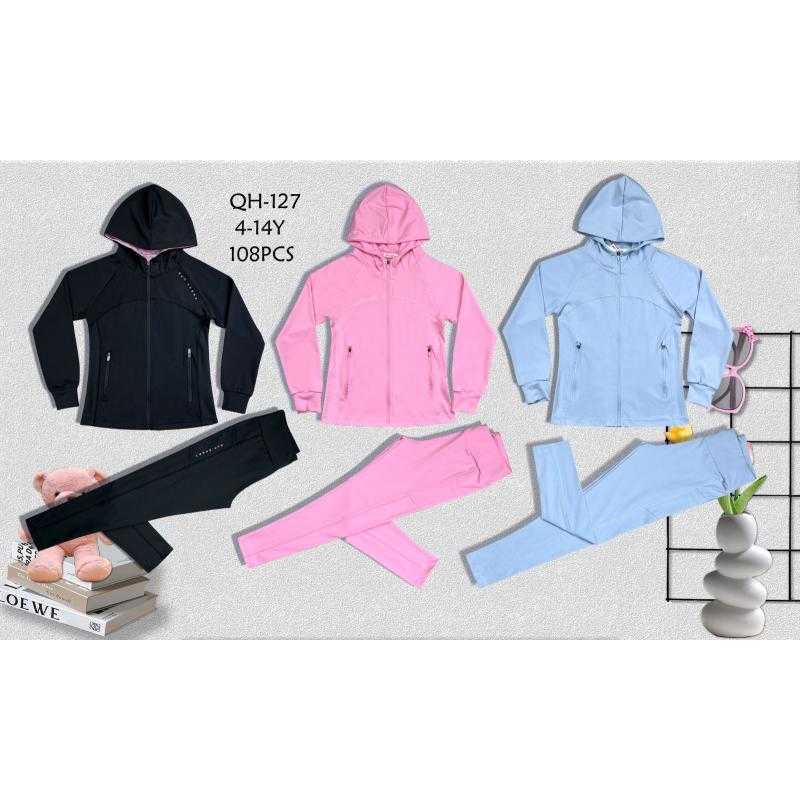 Lot de 18 – Ensemble sportif fille QH-127 avec veste zippée et legging assorti