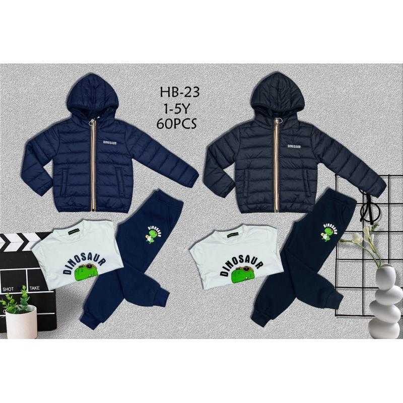 Lot de 10 – Ensemble 3 pièces Girl's doudoune à capuche DINOSAUR, t-shirt et pantalon