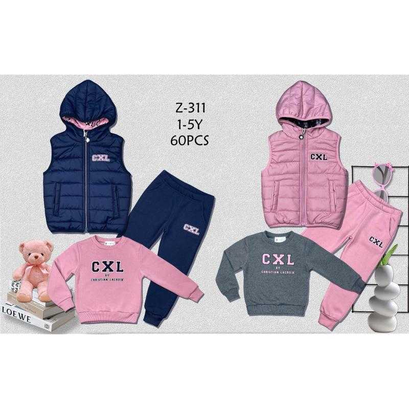 Lot de 10 – Ensemble 3 pièces Girl's gilet sans manches à capuche, sweat et pantalon CXL by Christian Lacroix