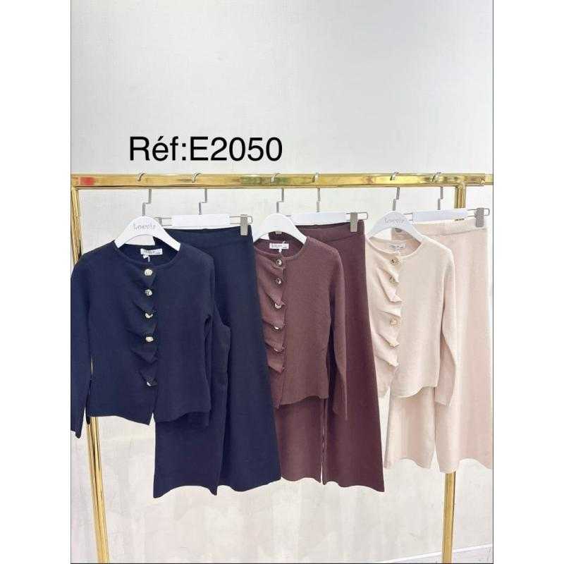 Lot de 6 – Ensemble en maille avec cardigan à volants et pantalon large