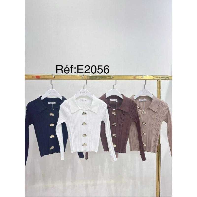 Lot de 6 – Pull côtelé avec col polo et grands boutons dorés