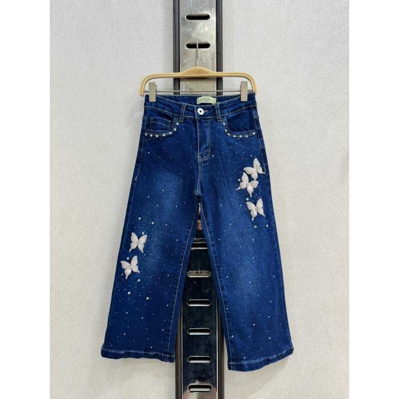 Pack of 5 – straight-leg jeans with butterflies and rhinestones for girls