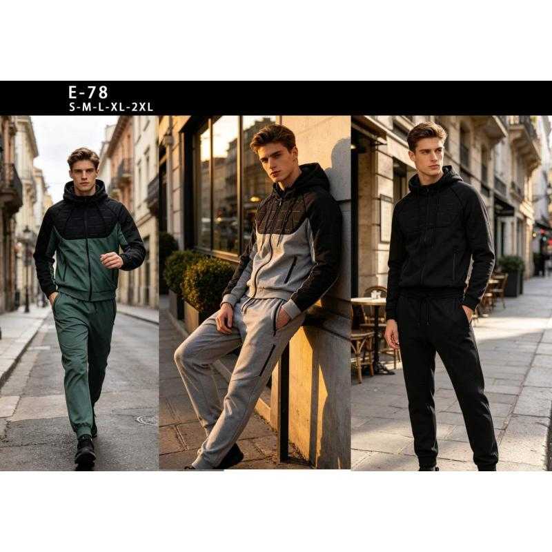 Pack of 15 – Men's zip-up hooded tracksuit with geometric pattern