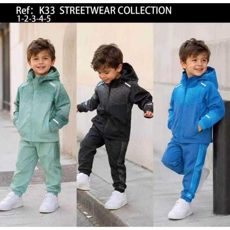 Lot de 15 – Ensemble de survêtement zippé bicolore à capuche et motif quadrillé Streetwear Collection pour garçon