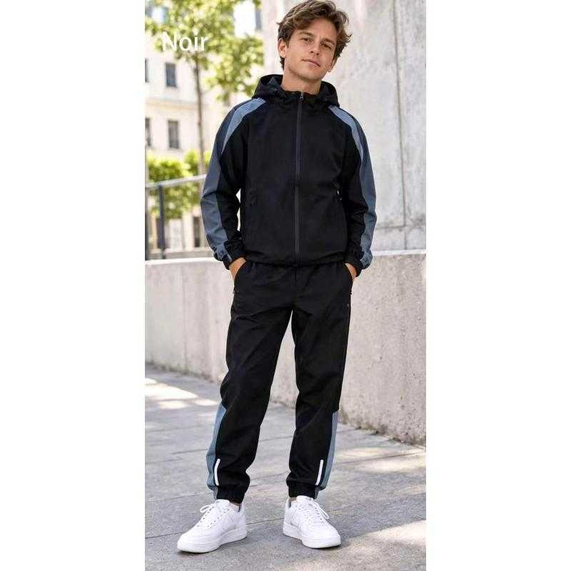 Lot de 8 – Ensemble de survêtement zippé à capuche avec empiècements color-block contrastés pour garçon