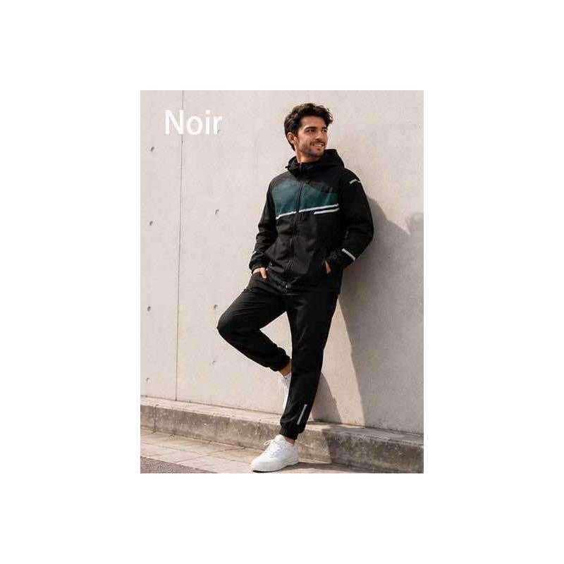 Lot de 8 – Ensemble de survêtement zippé à capuche avec empiècement graphique pour homme