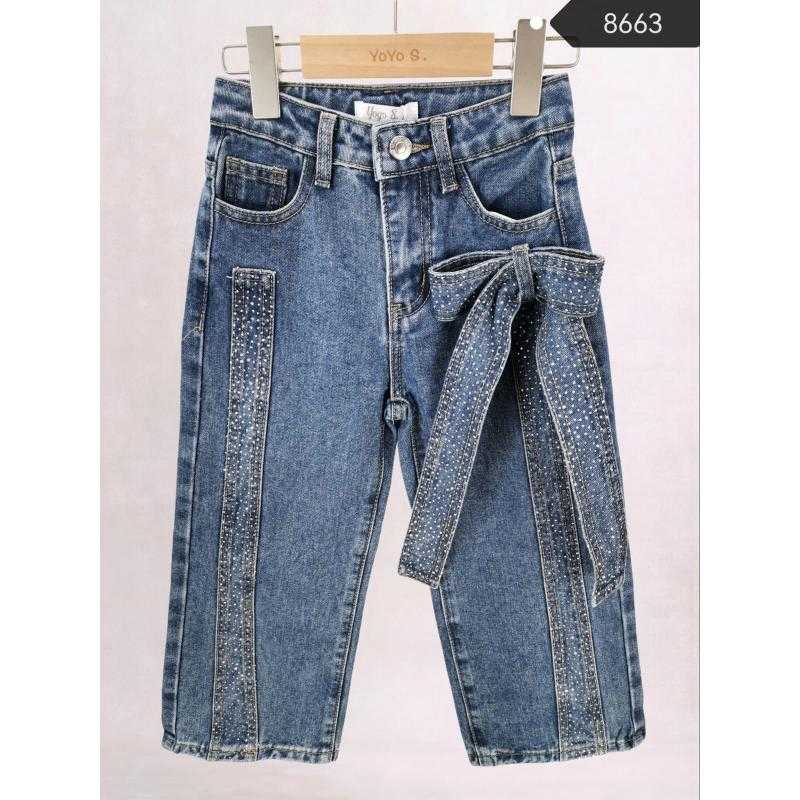 Lot de 6 – Jean en denim pour enfant avec bandes strassées et grand nœud décoratif