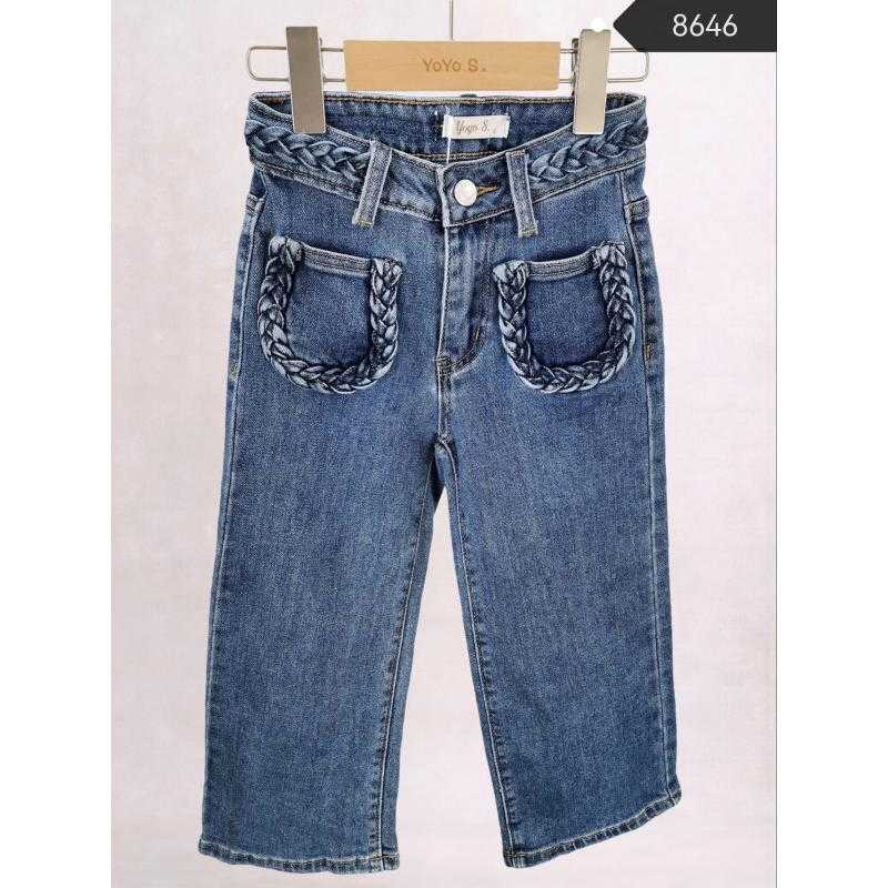 Set van 6 – Kinder denim jeans met gevlochten details op taille en zakken