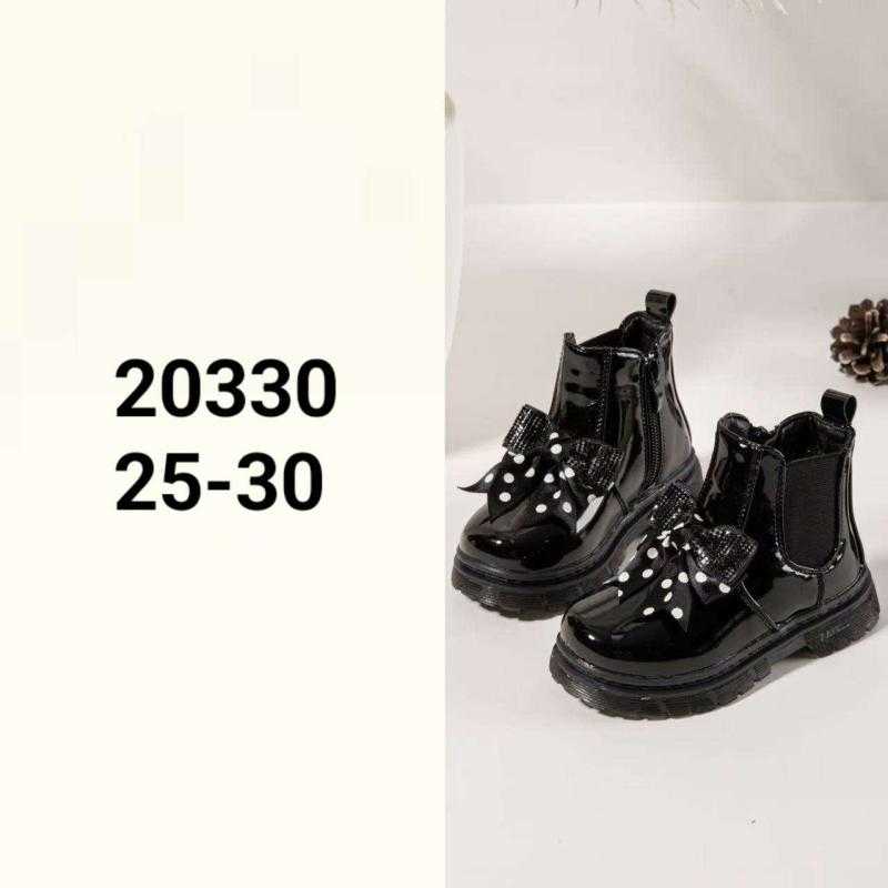 Set van 12 – Meisjes lak chelsea laarsjes met stippen strik en profielzool (25-30)