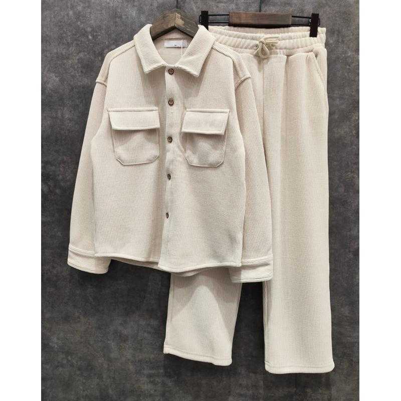 Lot de 5 – Ensemble 2 pièces en velours côtelé pour enfant avec surchemise boutonnée et pantalon assorti