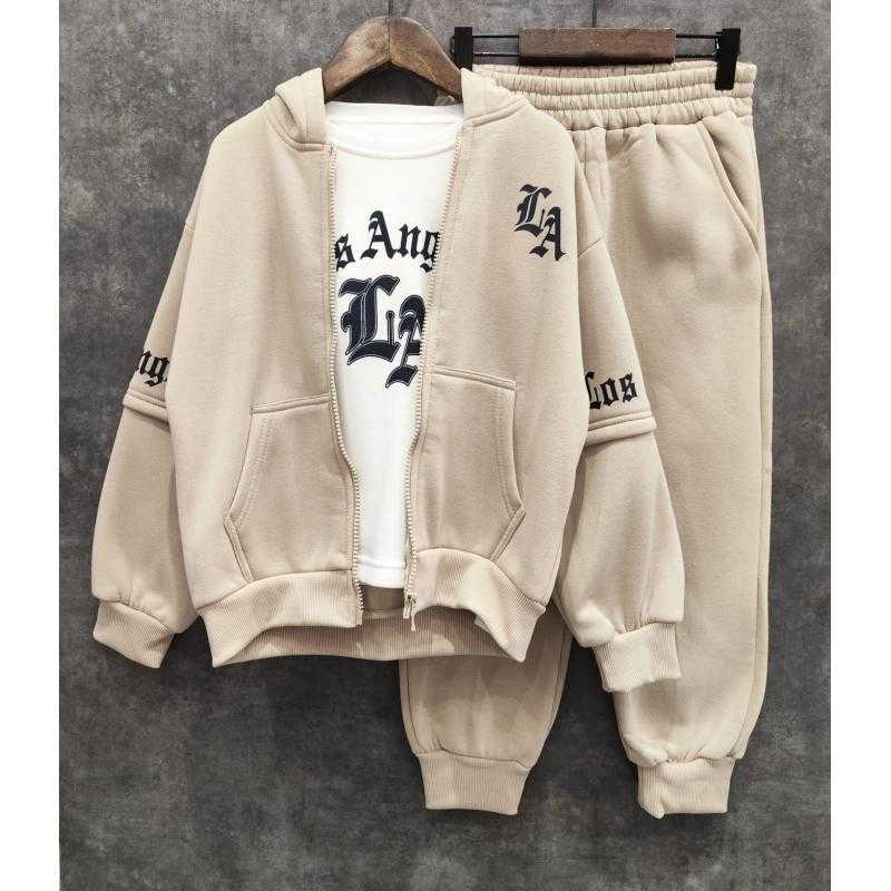 Pack of 5 – Kid's 3-Piece Outfit Set with "Los Angeles" Graphic Tee, Zip Jacket, and Joggers