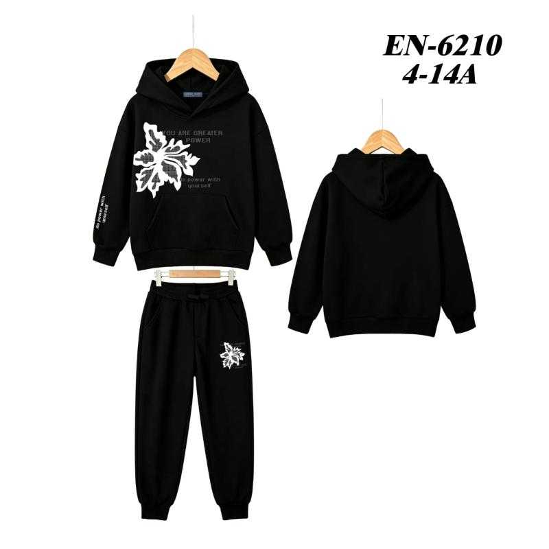 Lot de 6 – Ensemble de survêtement pour enfant avec sweat à capuche et pantalon, motif graphique floral et slogan