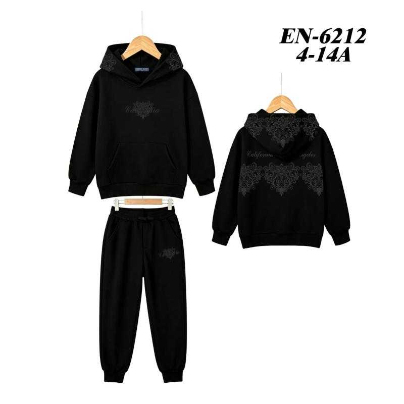 Lot de 6 – Ensemble de survêtement pour enfant avec sweat à capuche et pantalon, motifs floraux vintage "California"