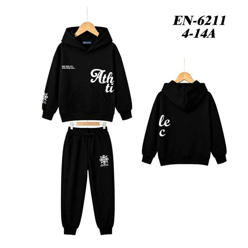 Lot de 6 – Ensemble de survêtement pour enfant avec sweat à capuche lettrage "Athletic" et pantalon de jogging