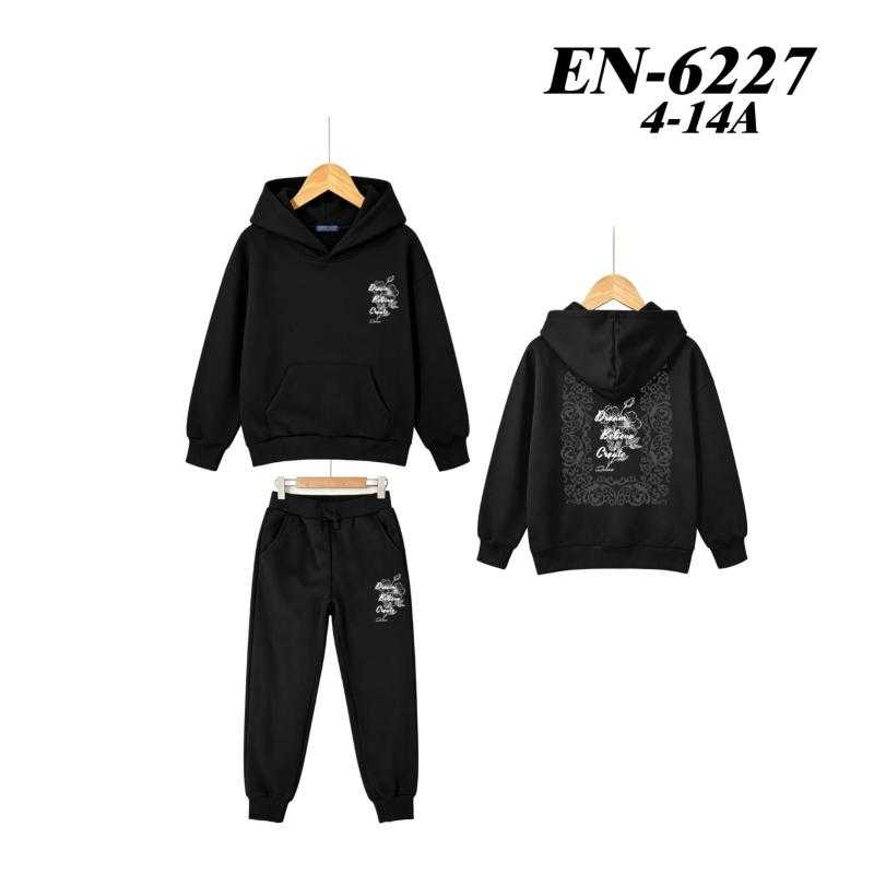 Lot de 6 – Ensemble de survêtement pour enfant avec sweat à capuche et pantalon, graphisme floral "Dream Believe Create"