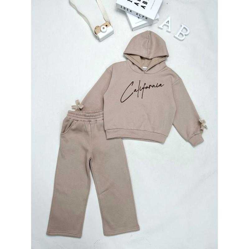 Lot de 6 – Ensemble de survêtement pour fille avec sweat à capuche lettrage "California" et pantalon large à nœuds