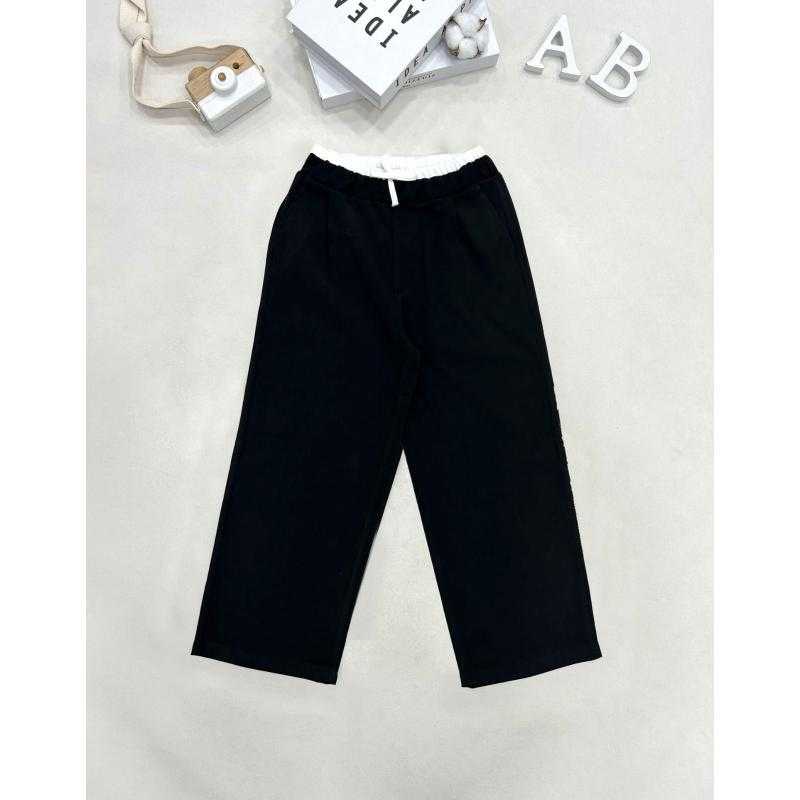 Pack of 6 – Kids' Brown Wide-Leg Pants with Contrasting White Waistband and Drawstring