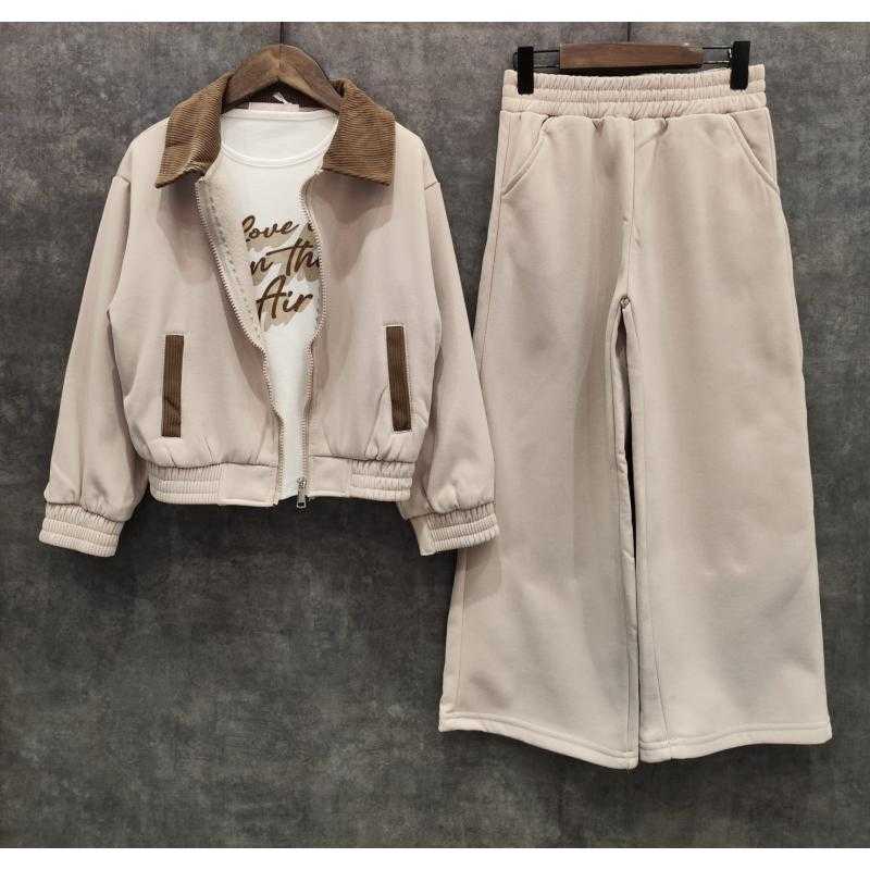 Lot de 6 – Ensemble trois pièces pour fille avec veste zippée, t-shirt et pantalon large