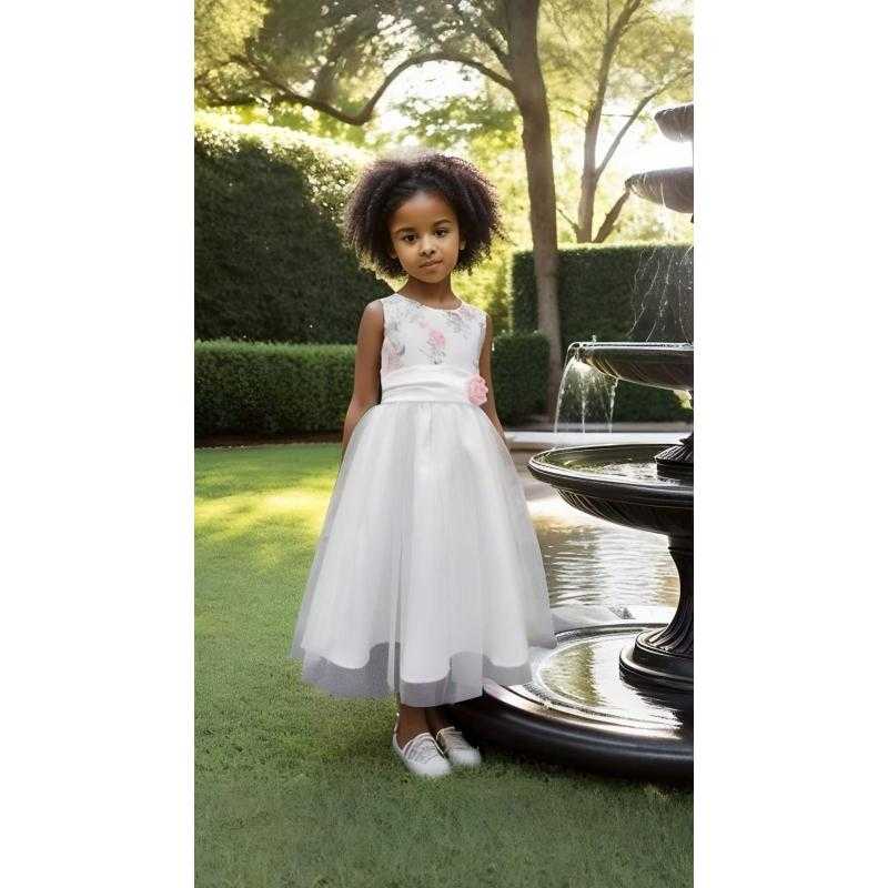 Pack of 6 – Girl's Elegant Long Tulle Dress with Waist Flower Detail
