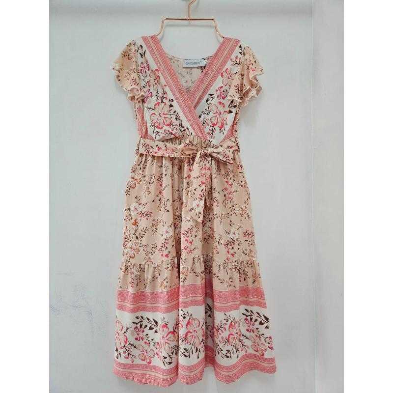 Lot de 6 – Robe longue à imprimé floral, col en V et ceinture nouée pour fille