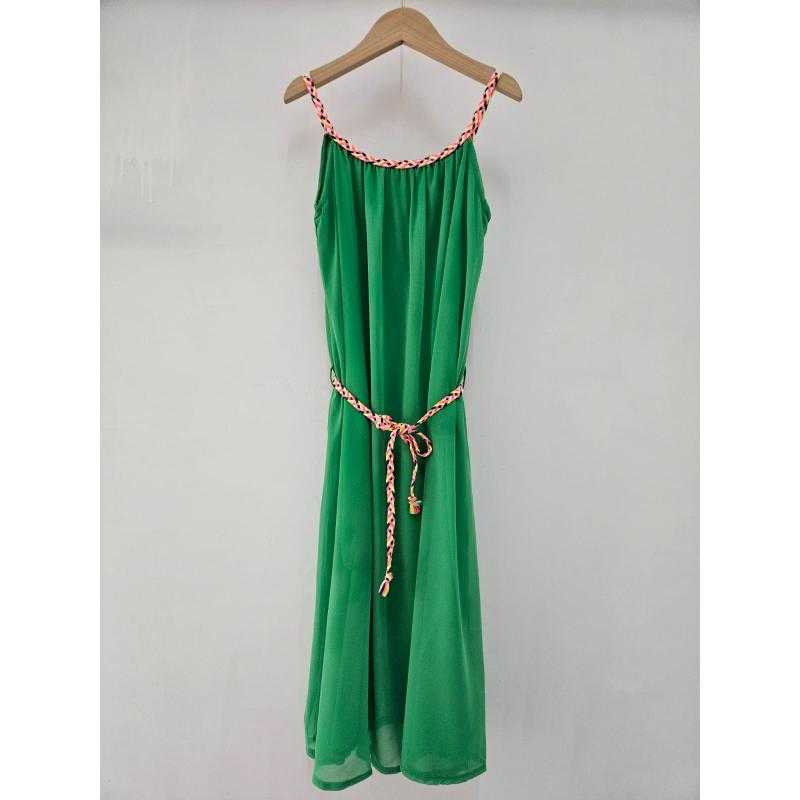 Lot de 4 – Robe longue fluide avec bretelles et ceinture tressées multicolores pour fille