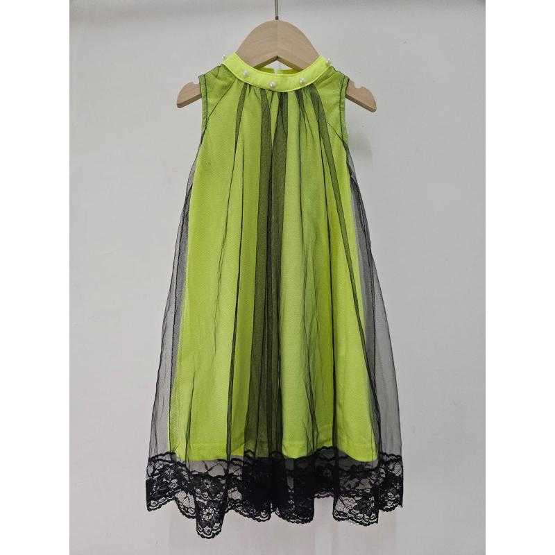 Lot de 6 – Robe trapèze superposition tulle et dentelle à col perlé pour fille