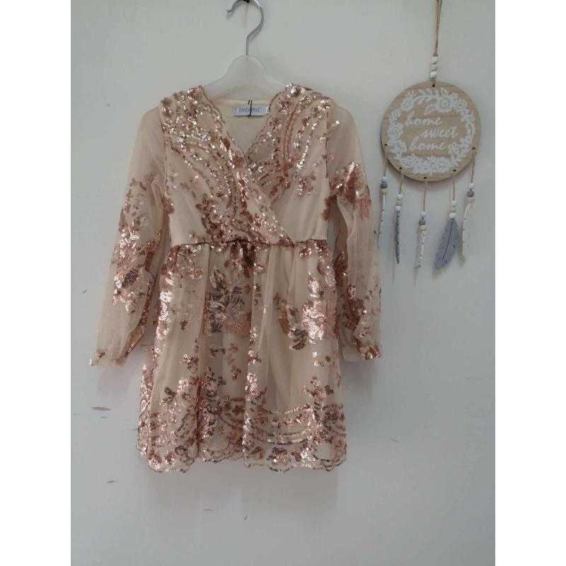 Lot de 6 – Robe portefeuille à paillettes et manches longues pour fille avec jupe évasée