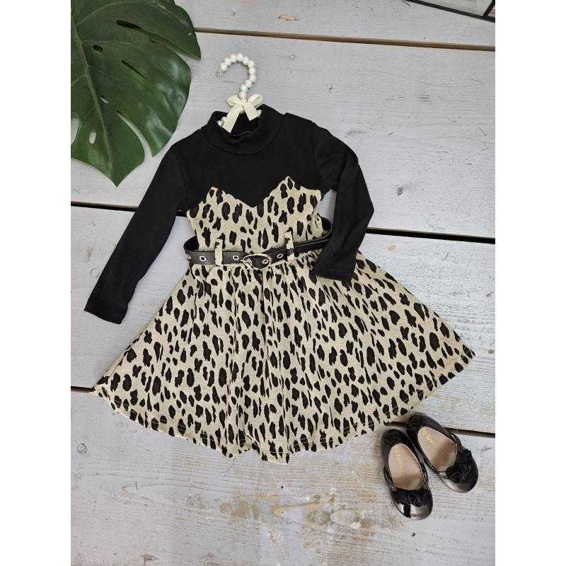 Lot de 7 – Robe 2 en 1 effet superposé pour fille avec imprimé léopard et ceinture