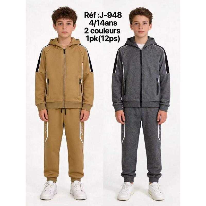 Pack of 12 – Boy's Full-Zip Hooded Tracksuit with Contrast Piping