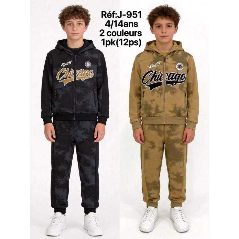 Pack of 12 – boy's Full-Zip Hooded Tracksuit with Chicago Sport Print