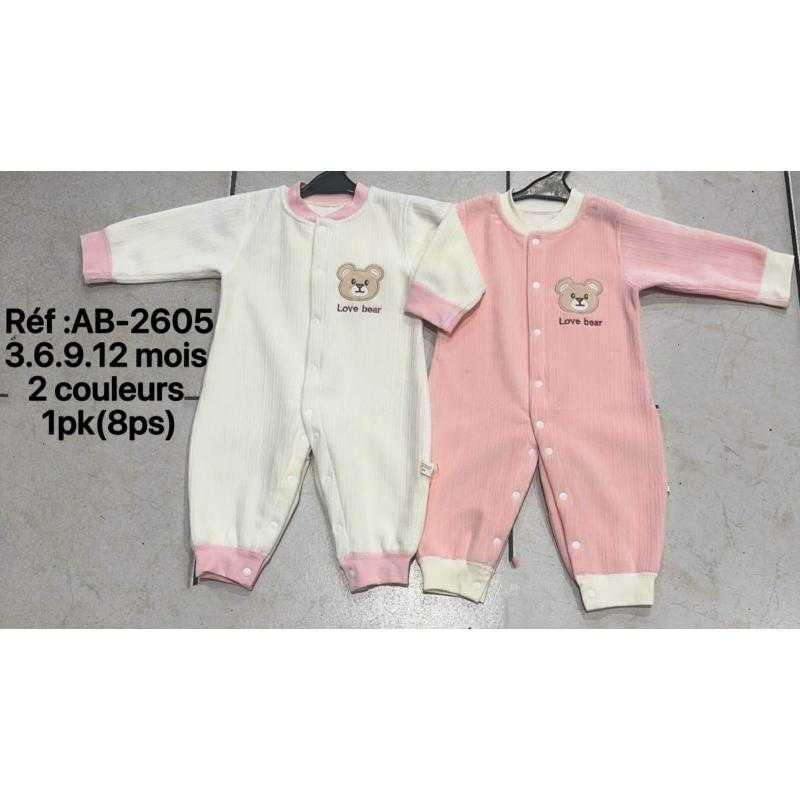 Lot de 8 – Pyjama grenouillère en velours pour girl's motif ours "Love bear"