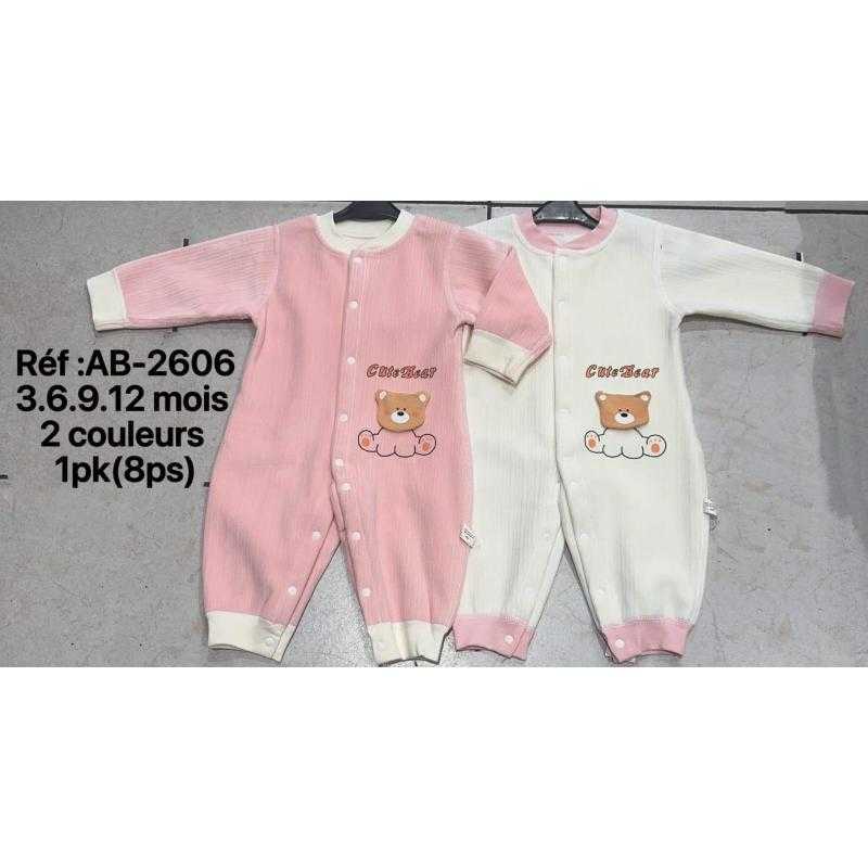 Lot de 8 – Pyjama grenouillère en velours pour girl's motif ours "Cute Bear"
