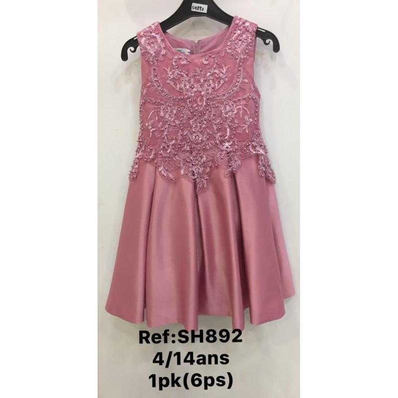 Pack of 6 – girl's Sleeveless A-Line Occasion Dress with Pearl Embroidery and Rhinestones