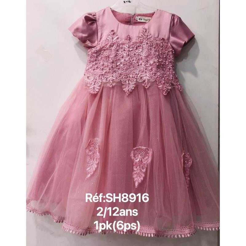 Pack of 6 – girl's Short Sleeve A-Line Occasion Dress with Pearl Embroidery and Tulle Skirt