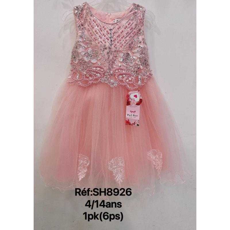 Set van 6 – mouwloze girl's A-lijn gelegenheidsjurk met parelborduursel en sequins