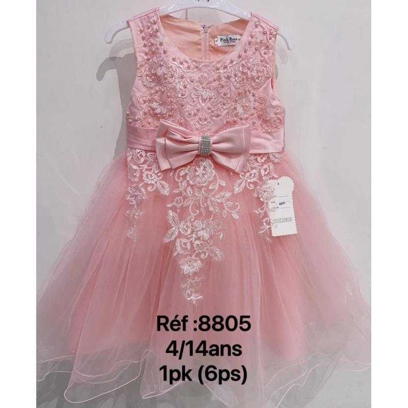 Set van 6 – mouwloze girl's A-lijn gelegenheidsjurk met strik, bloemborduursel en parels