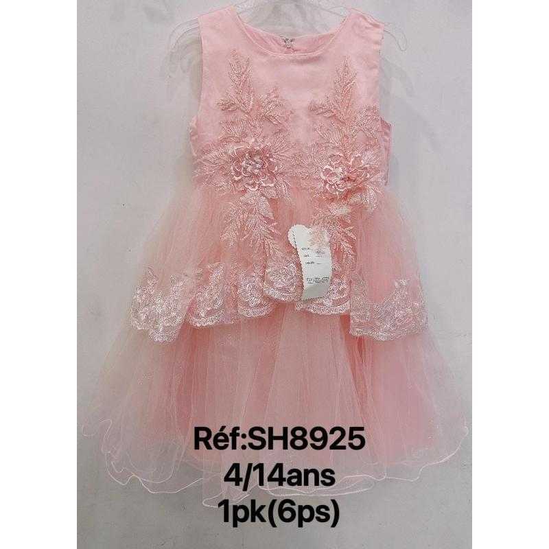 Lot de 6 – Robe de cérémonie trapèze sans manches pour girl's avec broderies florales 3D et superposition en tulle