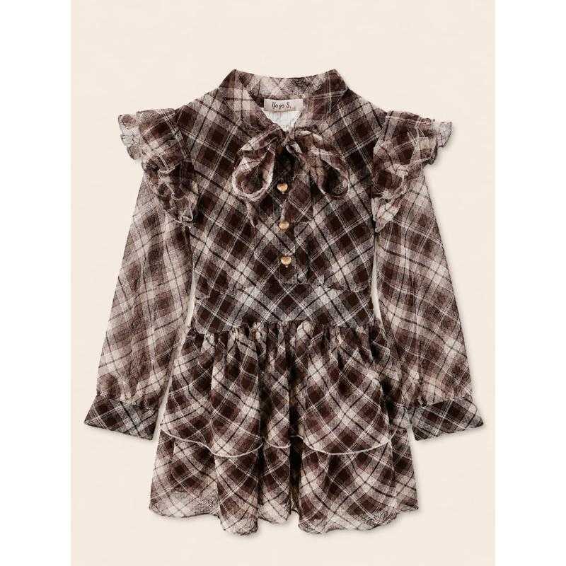 Lot de 6 – Robe à volants en tartan écossais avec nœud