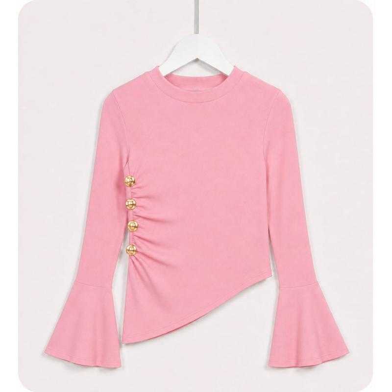 Lot de 6 – Top asymétrique à manches évasées et boutons dorés