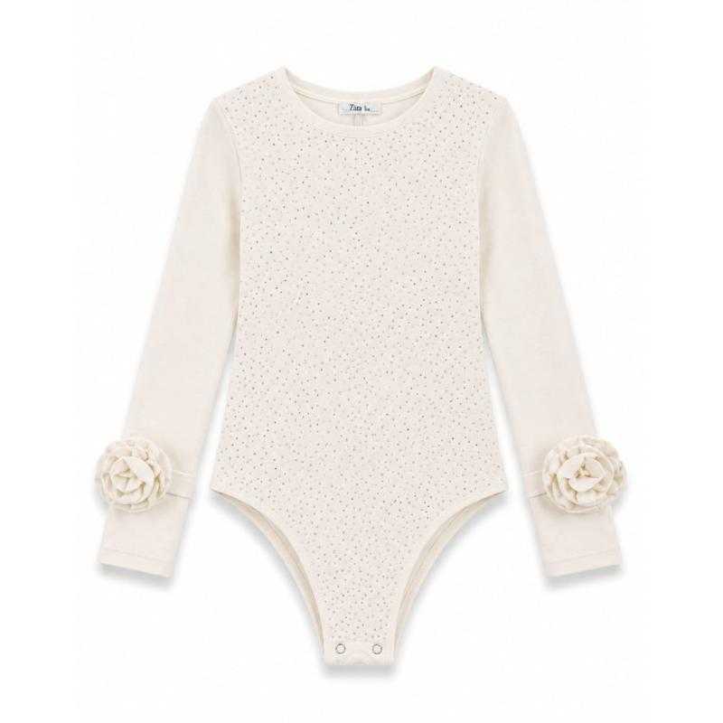Lot de 6 – Body à manches longues et strass avec détails de fleurs aux poignets