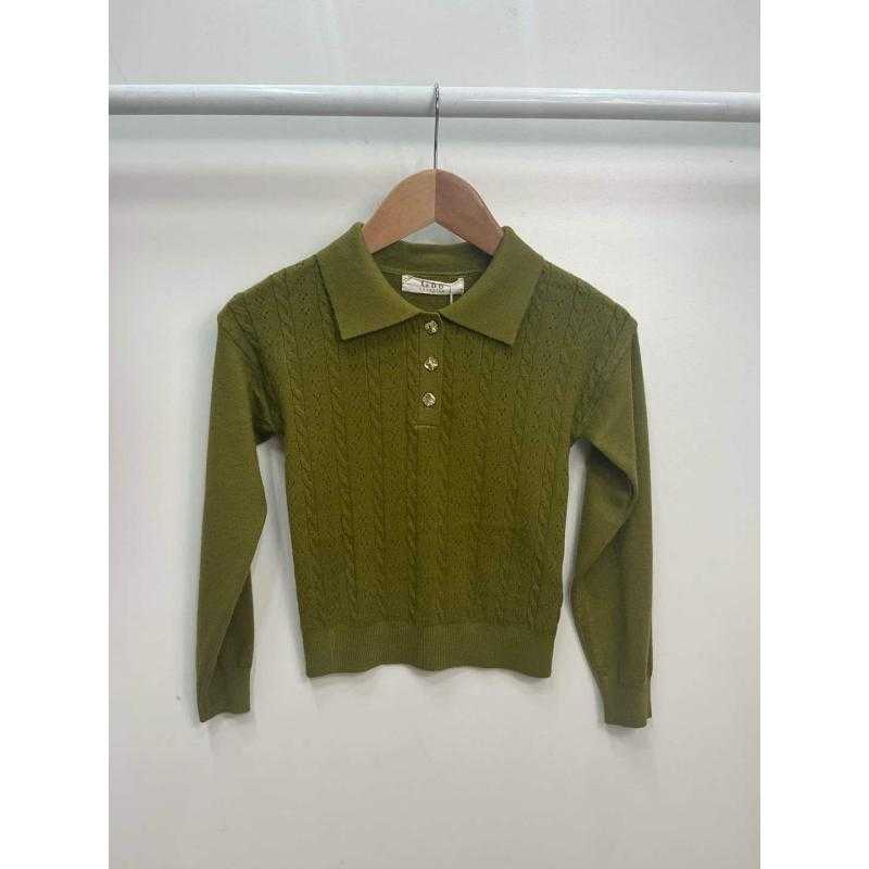 Lot de 6 – Pull col polo en maille ajourée et torsadée