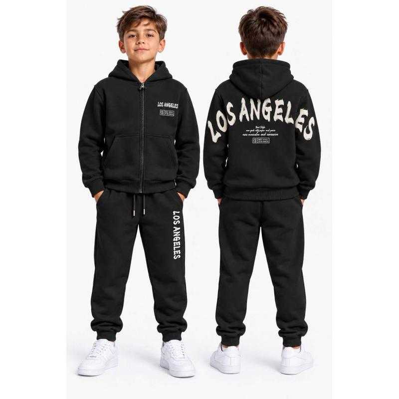 Lot de 12 – Ensemble de survêtement zippé à capuche avec inscription Los Angeles