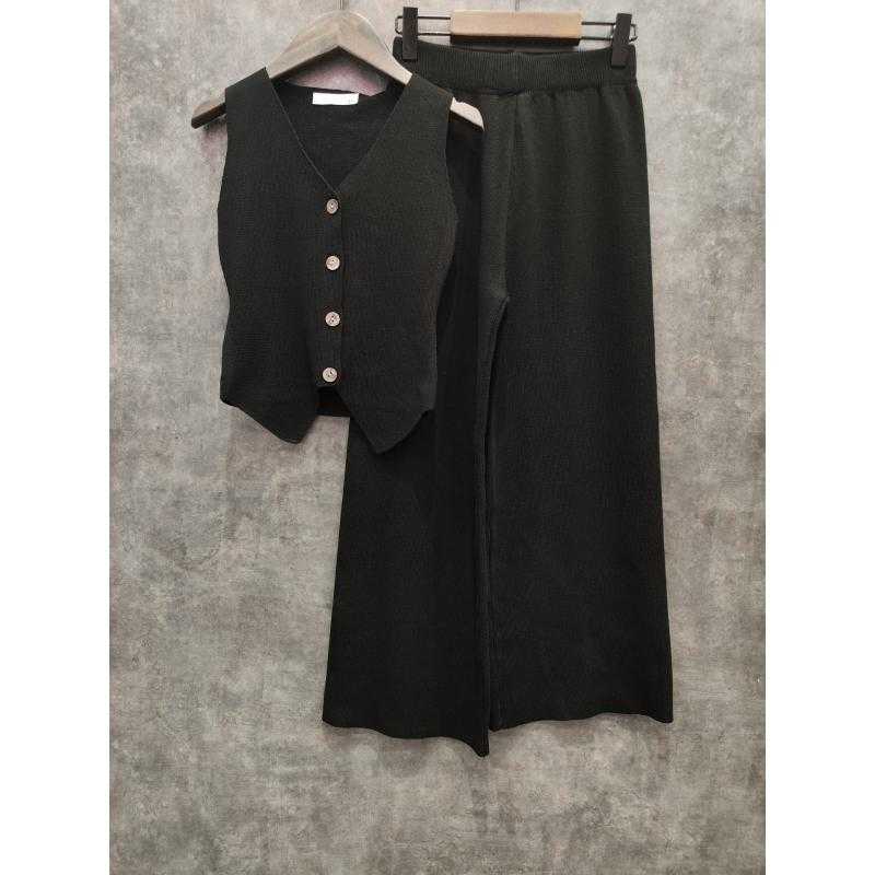 Lot de 6 – Ensemble coordonné en maille côtelée avec gilet et pantalon large